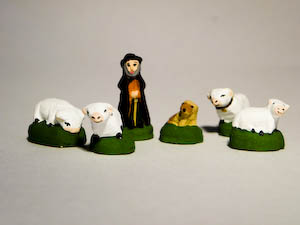 Berger, Chien et 4 moutons Puce