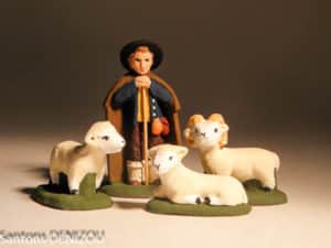 Santon de Berger jeune et ses Moutons 4cm